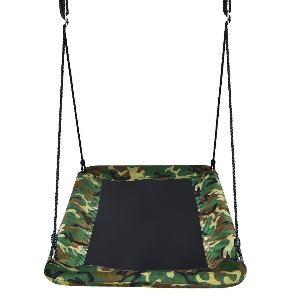 Gymax 60 in. Green Kids Giant Tree Rectangle Swing 700 lbs. wAdjustable Hanging Ropes Camo GYM08276