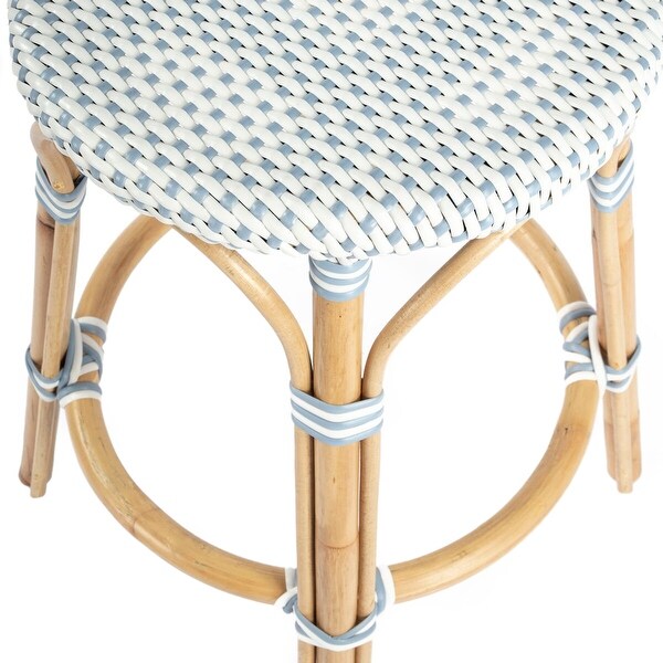 Offex Tobias Transitional Twilight Blue and White Rattan Counter Stool - 16