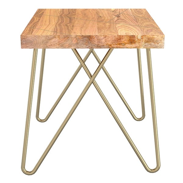 Rustic Modern Solid Wood Accent Table in Natural and Aged Gold