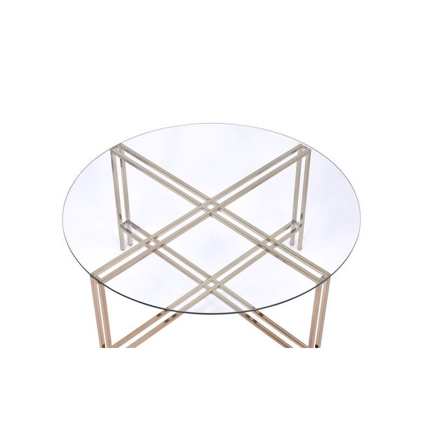 Veises Round Coffee Table， Clear Glass， Champagne Finish， Metal Stand