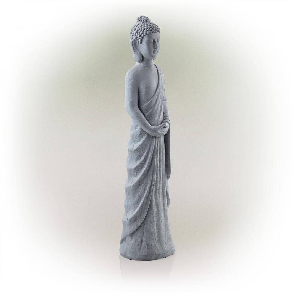 Alpine Corporation 32 in. Tall Cement Standing Buddha Outdoor Garden Statue, Gray DIG286