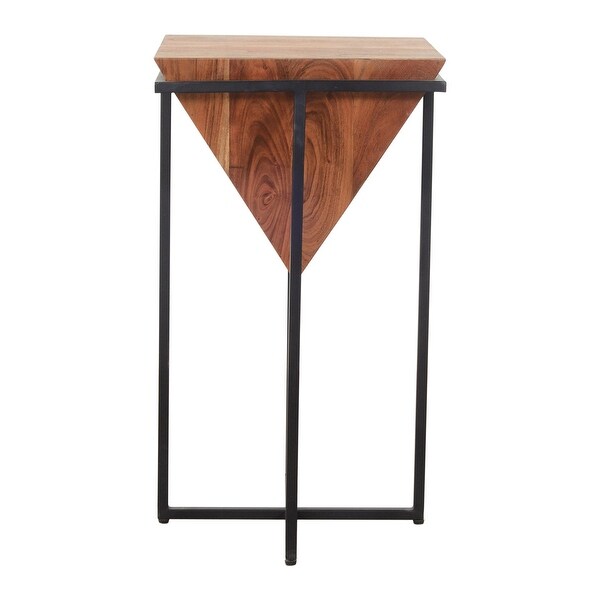 Brown and Black 26 Inch Pyramid Shape Wooden Side Table