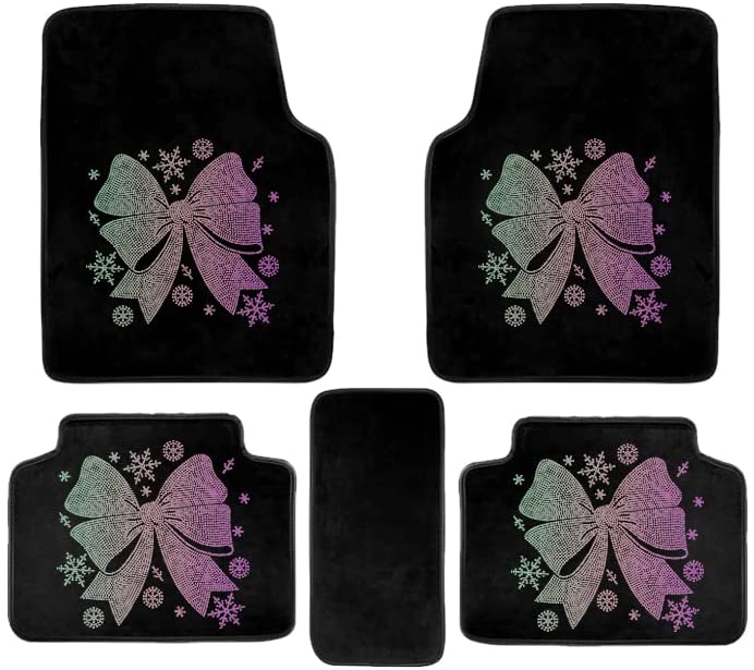 eing Floor Mats for Car SUV Van and Truck， Car Protection Mats，Bling Bow-Knot Rhinestones Car Floor Cushion 5 Pack/Set（Front and Rear ），Multicolor