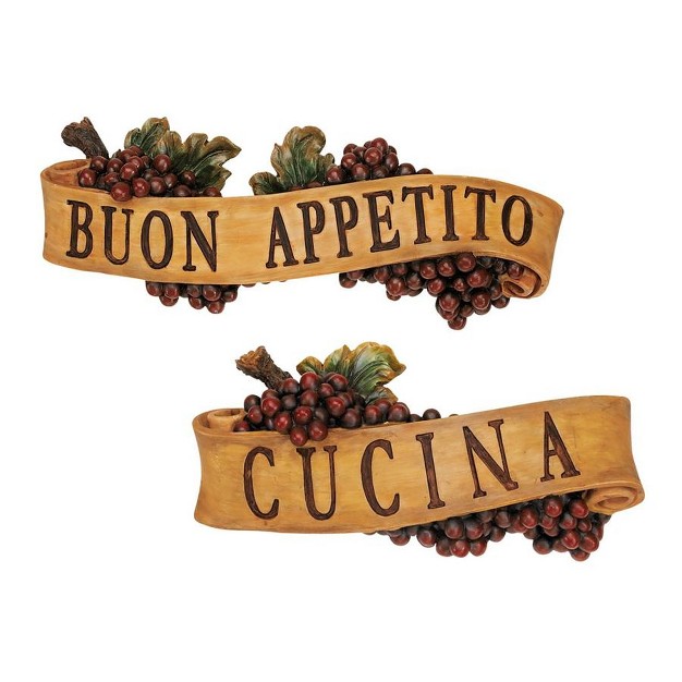 Design Toscano Abbondanza Sculptural Wall Plaque Collection Set Of Buon Appetito amp Cucina 2 Piece