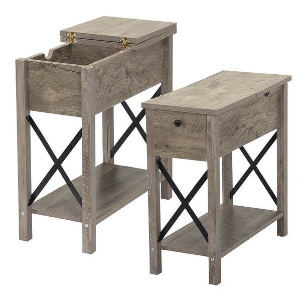 Flip Top End Table Side Table with Charge Station (Set of 2)