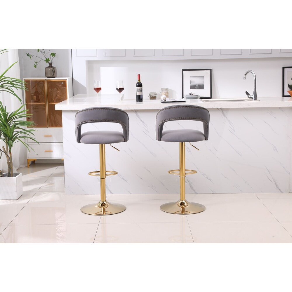 Swivel Velvet Bar Stool Counter Height Adjustable Set of 2