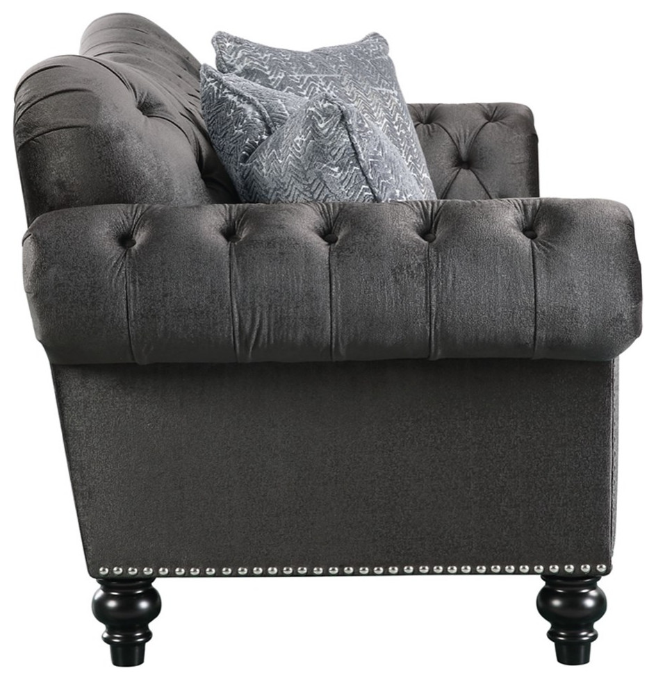 ACME Gaura Upholstery Loveseat with Nailhead in Dark Gray Velvet   Traditional   Loveseats   by Homesquare  Houzz