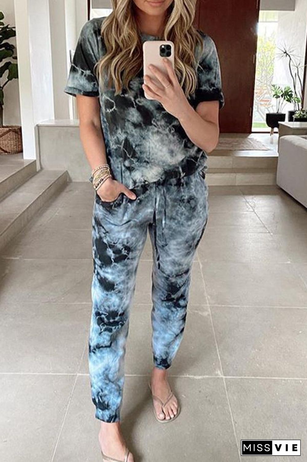 Cozy Tie-dye Sporty Two-piece Pants Set P11085