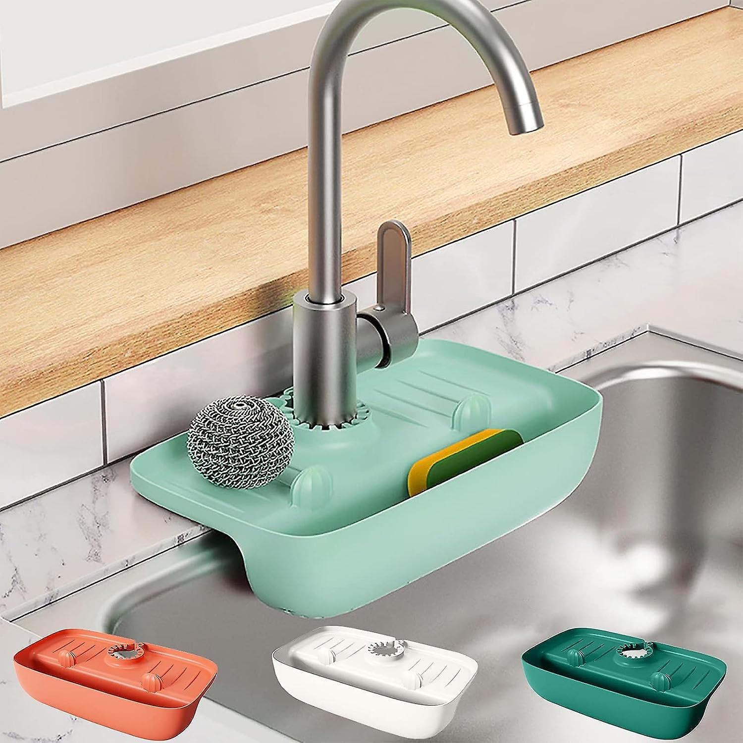 Kitchen Faucet Splash-proof Draining Rack - Sink Water Collection Pad Non-slip Countertop Pad， Kitchen Rag Sponge Wipe Draining Storage Rack Kitchen B