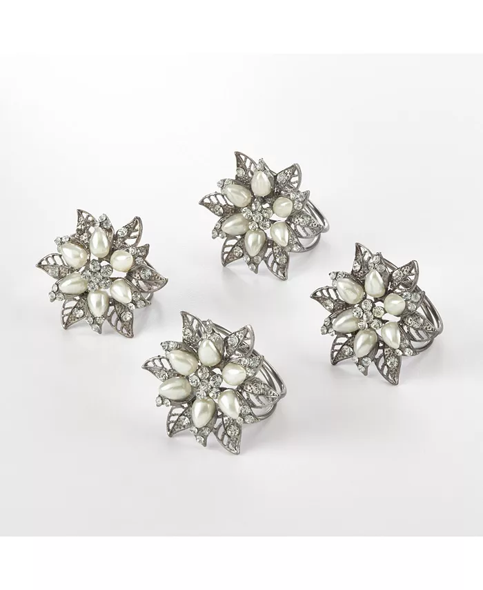 Saro Lifestyle Bejeweled Flower Design Napkin Ring Set of 4