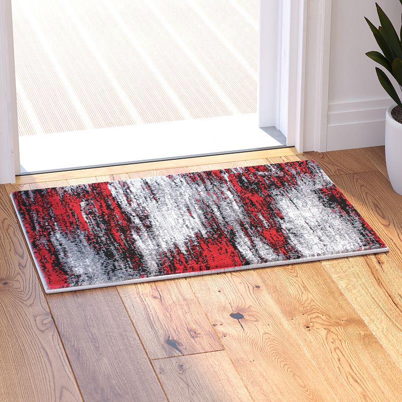 Masada Rugs Masada Rugs Trendz Collection 2'x3' Modern Contemporary Area Rug Mat in Red， Gray and Black - Design Trz863