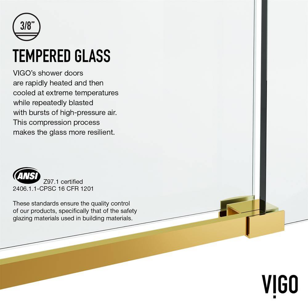 VIGO Elan Hart 56 to 60 in. W x 66 in. H Sliding Frameless Tub Door in Matte Brushed Gold with 38 in. (10mm) Clear Glass VG6022MGCL6066