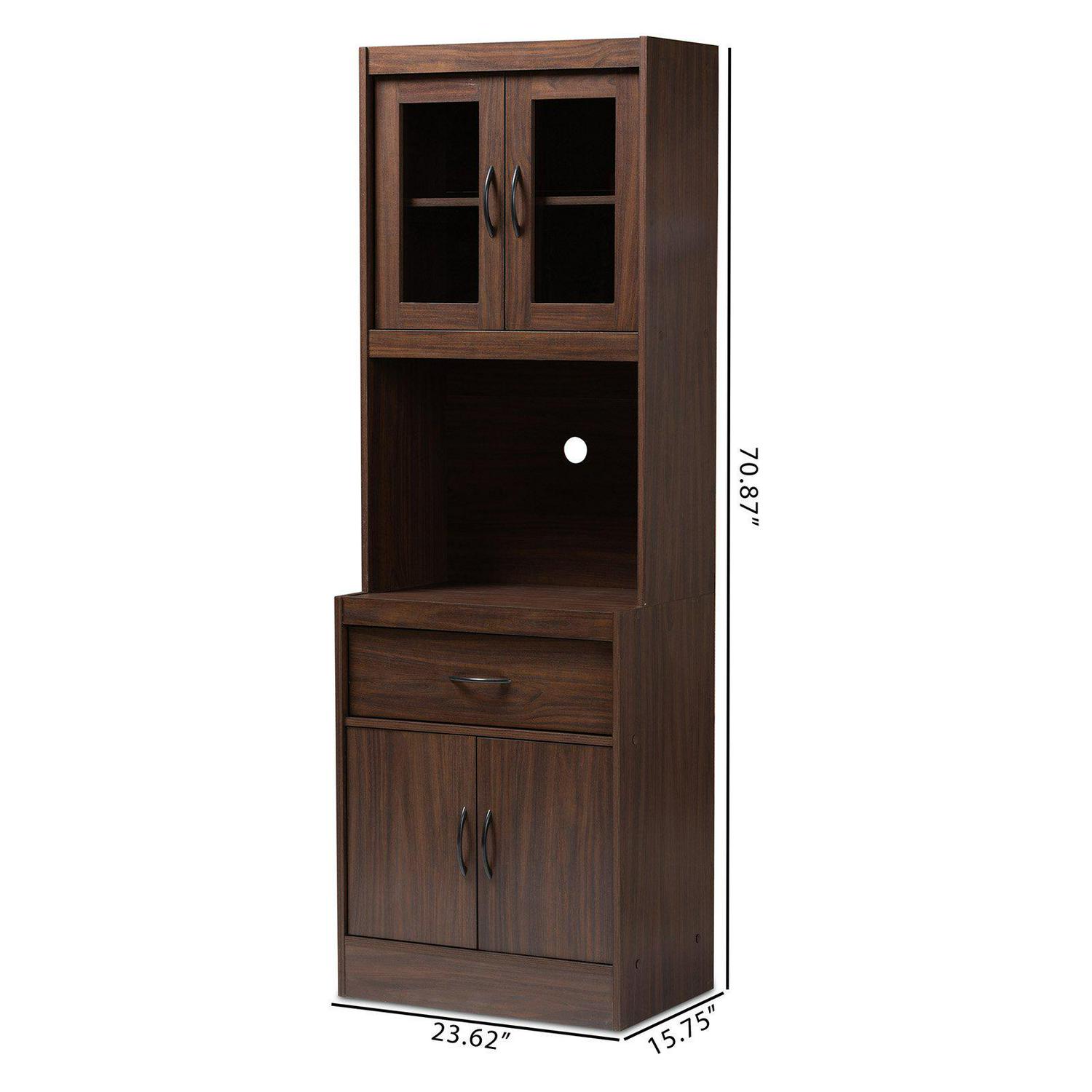 Baxton Studio Laurana Modern and Contemporary Dark Walnut Finished Kitchen Cabinet and Hutch