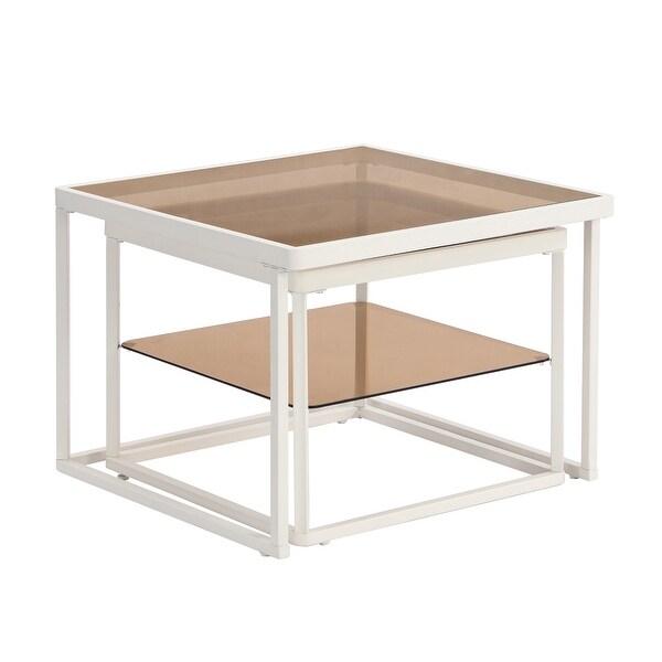 Adjustable 2Tier Nested Coffee Table with Highlow Glass with Metal