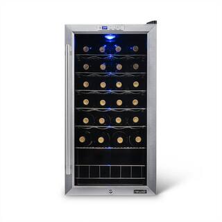 NewAir Single Zone 27-Bottle Freestanding Wine Cooler Fridge with Exterior Digital Thermostat and Chrome Racks Stainless Steel AWC-270E