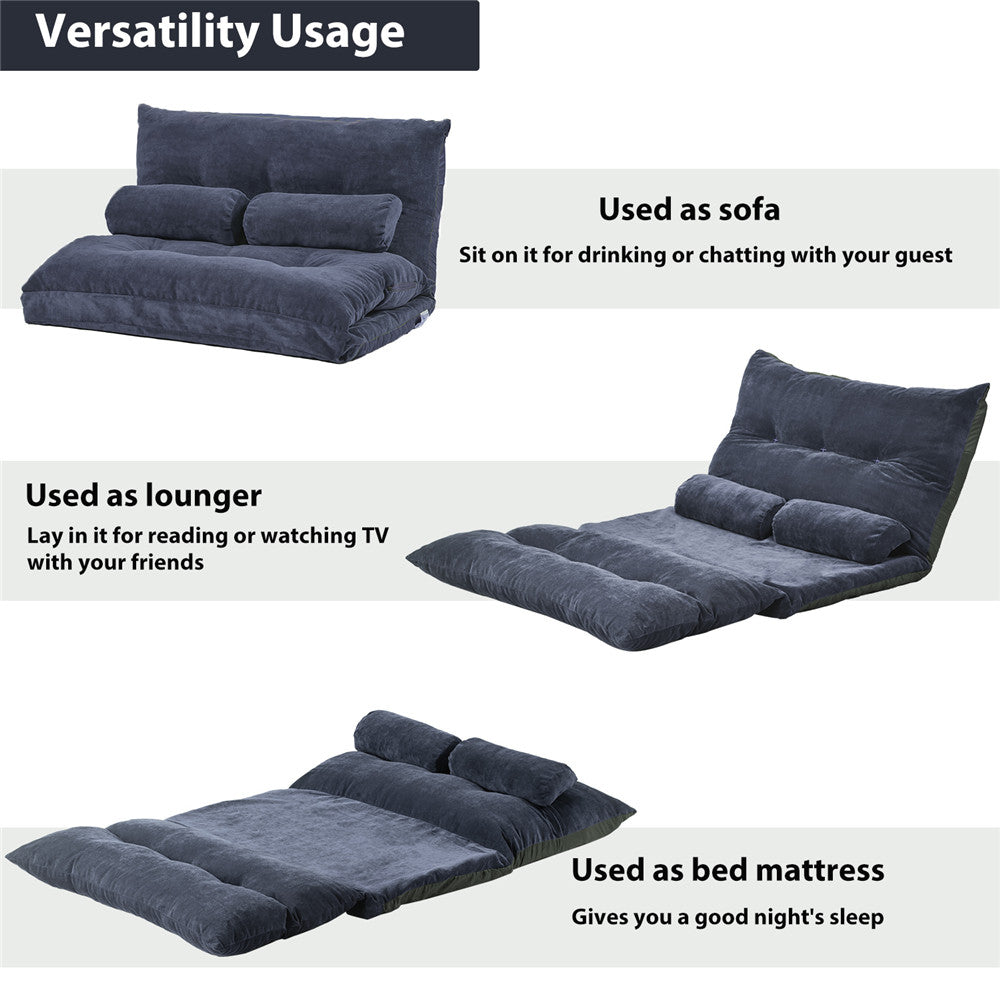 Versatility Lazy Floor Chair With 2 Pillows Folding Adjustable Loveseat Sofa Couch for Reading Gaming Watching TV Elegant Lounge Chaise for Home Office Bluish Gray