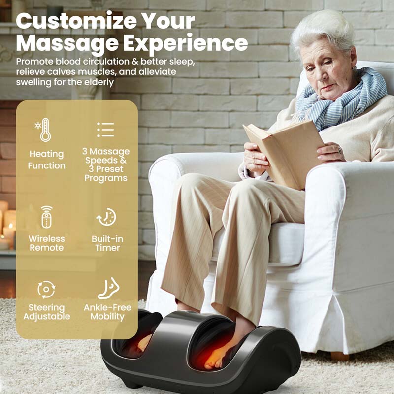 Shiatsu Foot Massager with Heat & Remote, Kneading & Rolling Feet/Leg/Calf/Arm/Ankle Electric Massage Machince