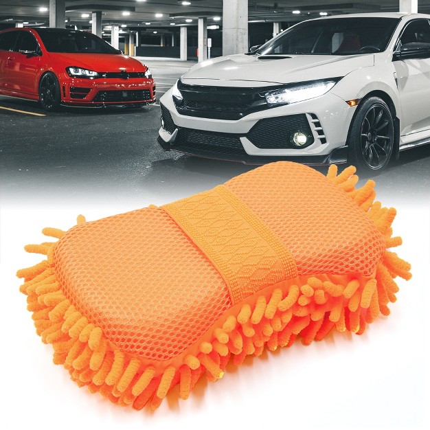 Unique Bargains Lightweight Microfiber Chenille Car Care Washing Brush Sponge Pad Cleaner 9 4x4 7x2 6inches Orange