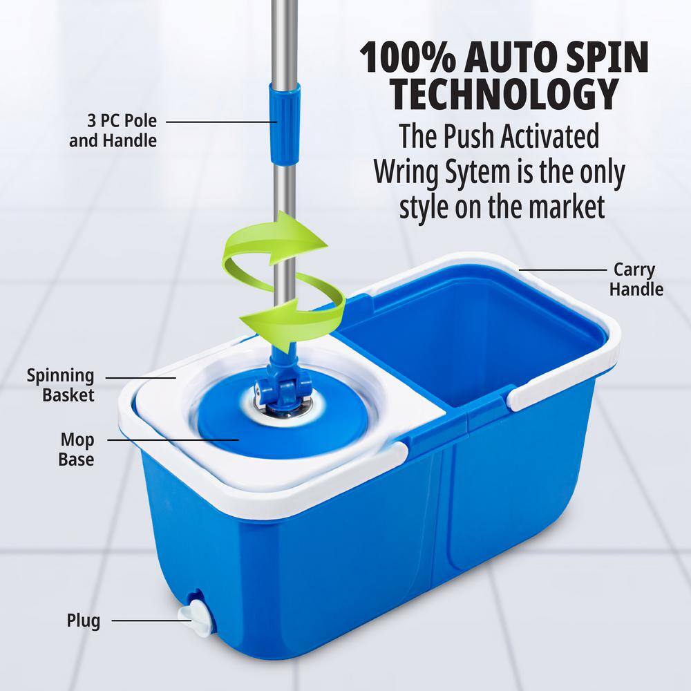 Bell + Howell 7.5 in. Microfiber Mop Head Wet Spin String Mop with Bucket System 1075