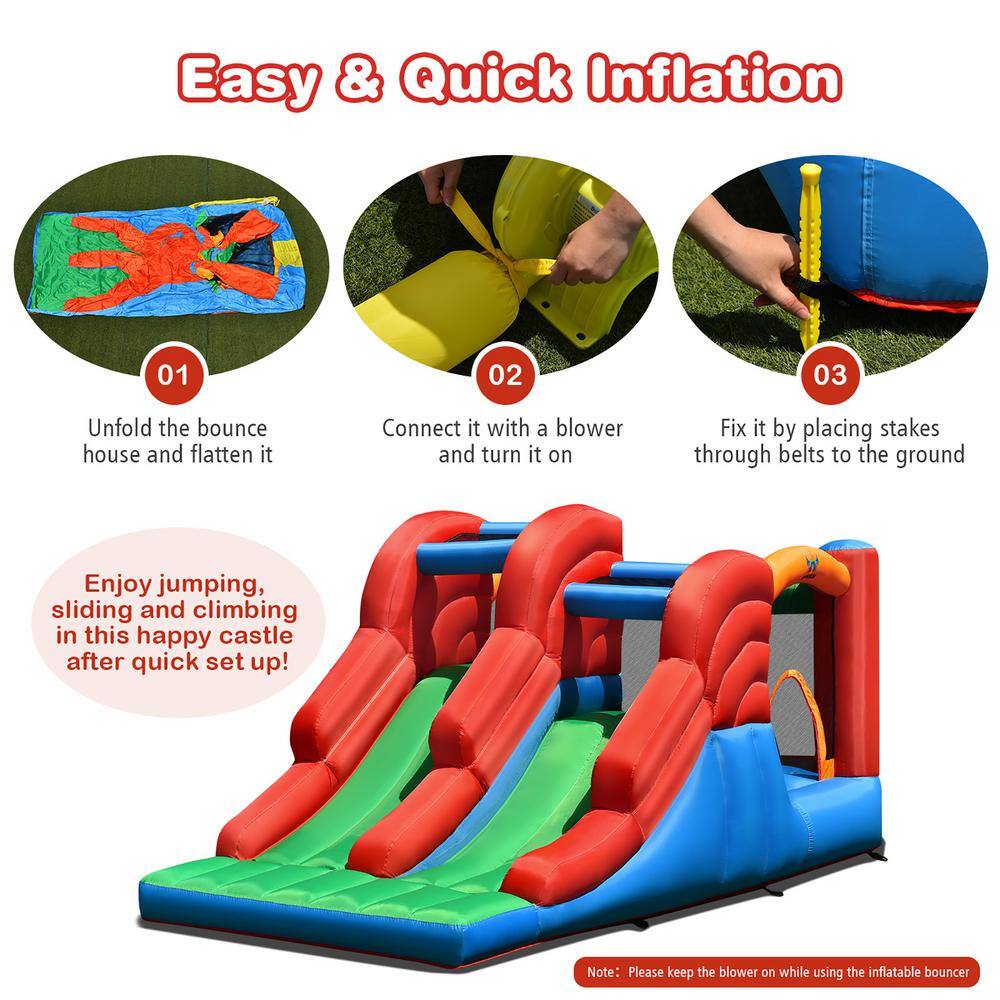 Costway Inflatable Bounce House 3-in-1 Dual Slides Jumping Castle Bouncer with 550-Watt Blower OP70800+ES10150US