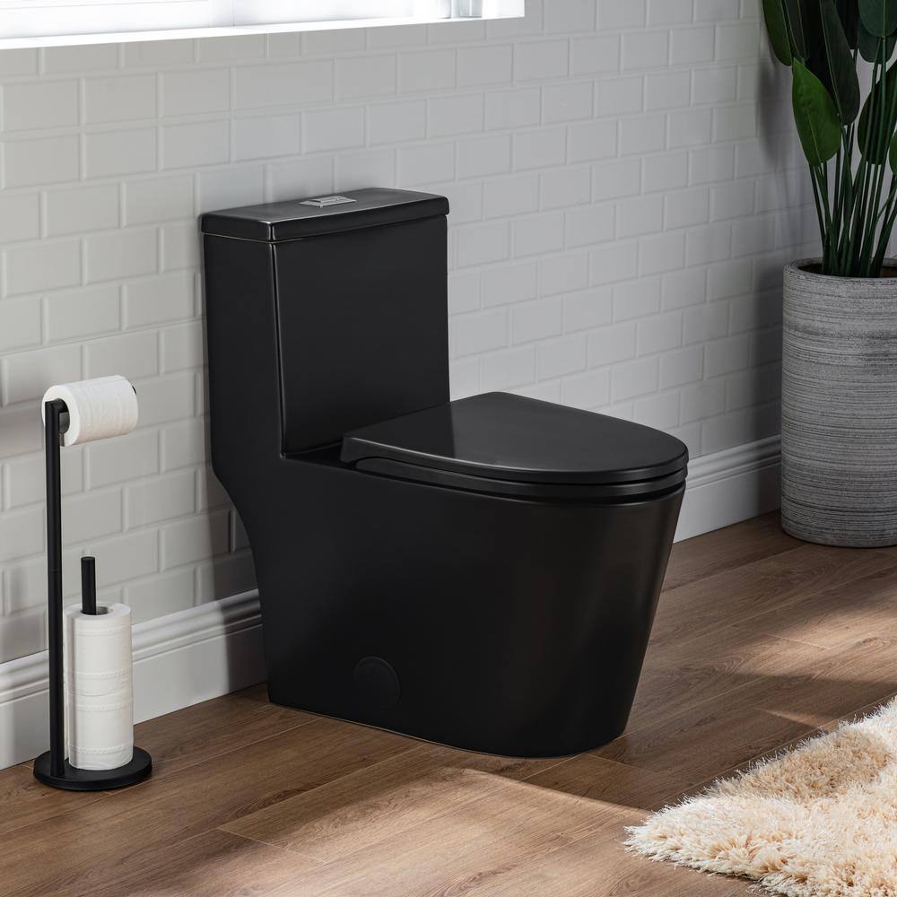 Casta Diva Rough-in 12 in. 1-Piece 0.91.28 GPF Dual Flush Elongated Skirted Toilet in Black Seat Included CD-T002