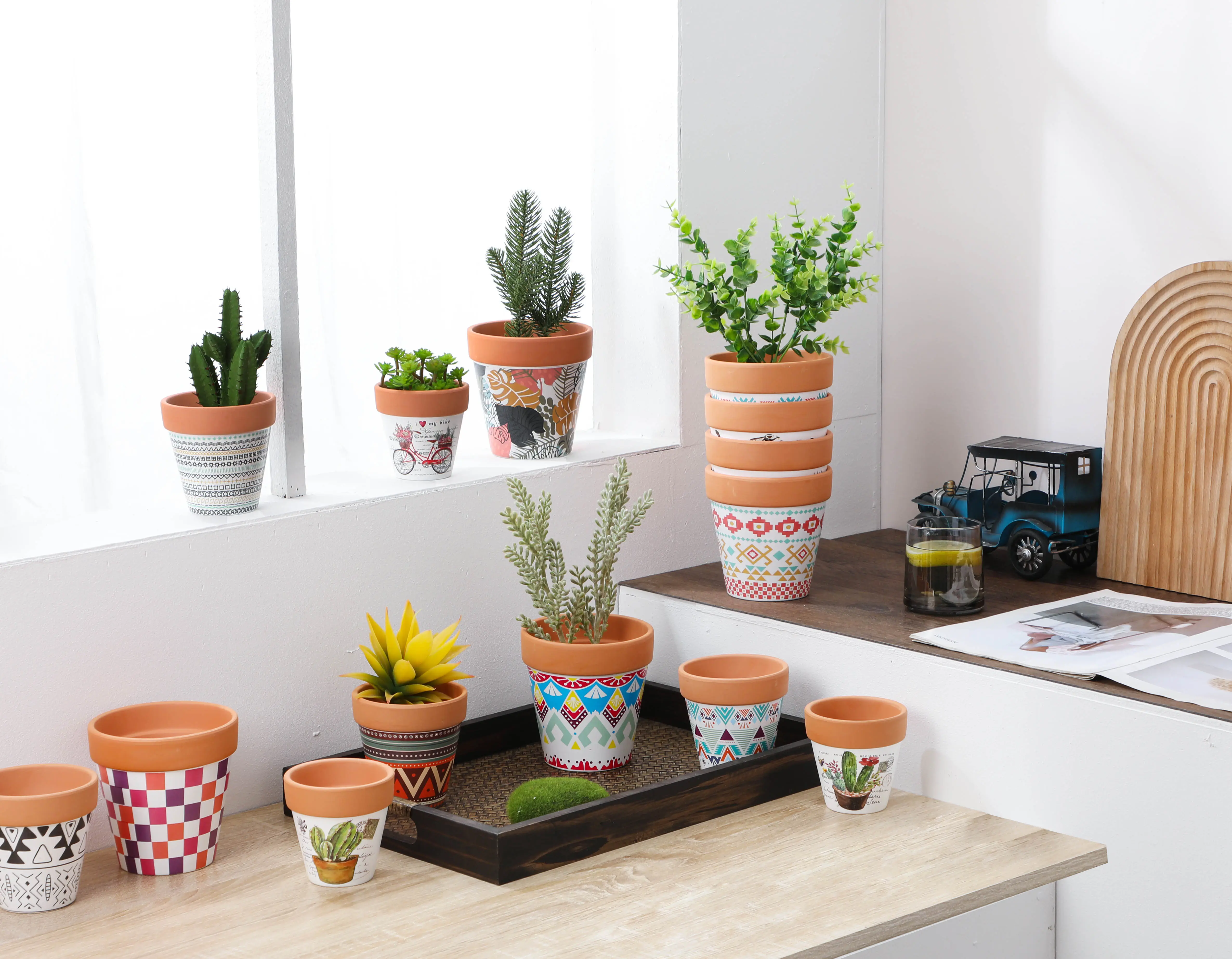 Small Mini Clay Terracotta Cactus Succulent Flower Pots Ceramic Planters with Drainage Holes