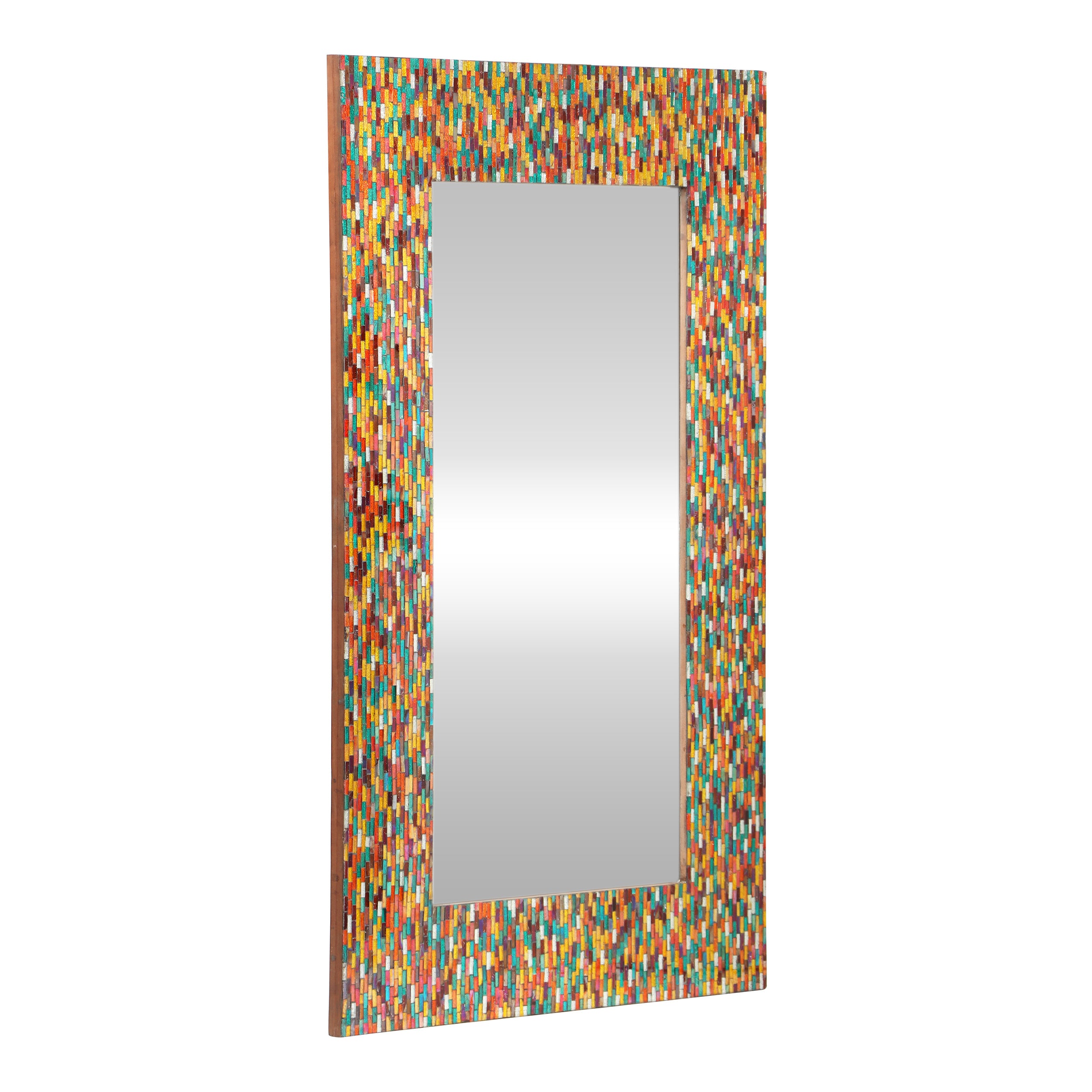 Holgate Boho Handcrafted Rectangular Mosaic Wall Mirror, Multi-Colored