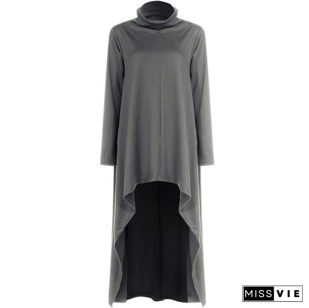 Women's Fashion Solid Color Coat Long Sleeve Robe Loose Poncho Coat High Neck Pullover Irregular Hem Casual Long Hoodies