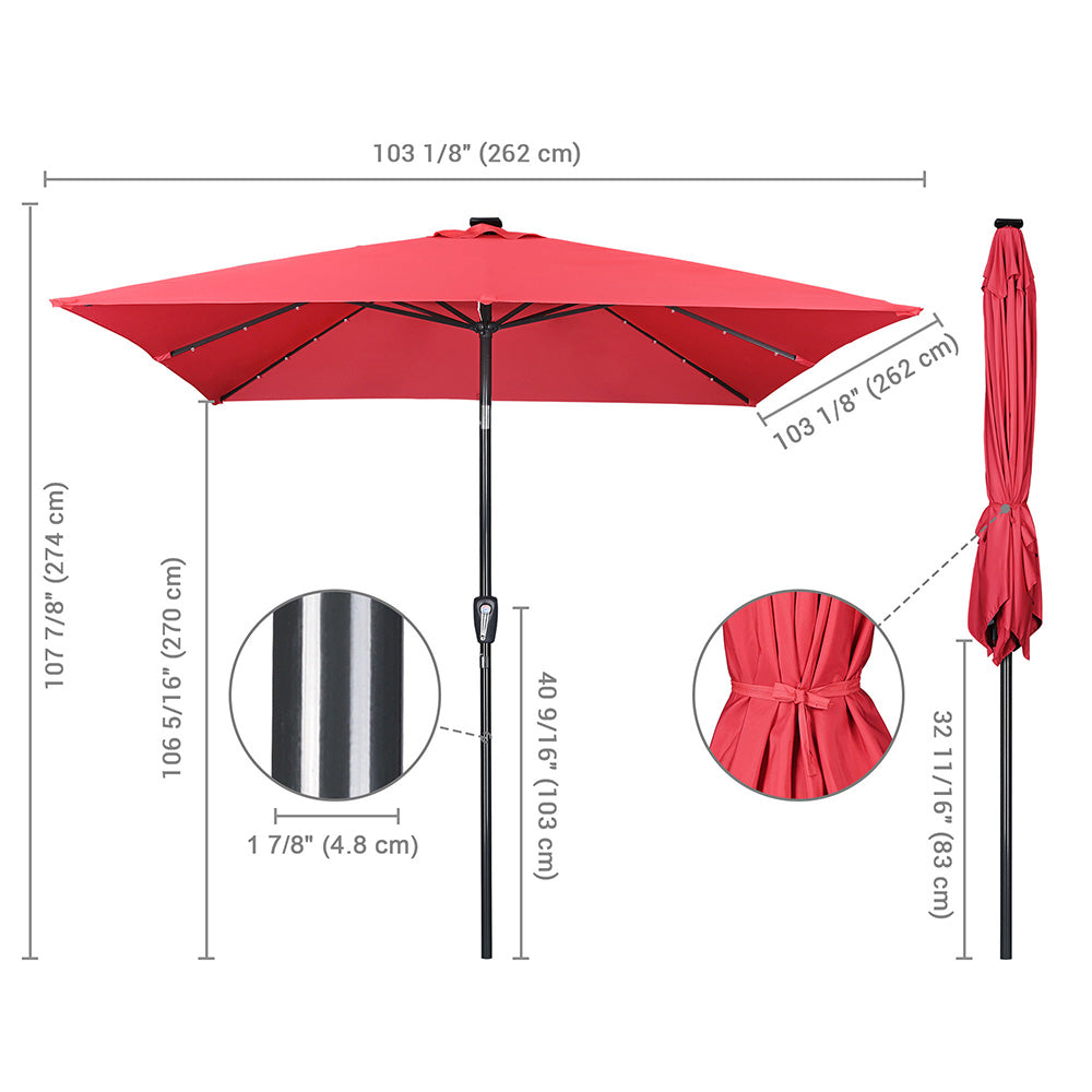 Yescom Prelit Patio Umbrella with Lights Square 9' 8-Rib