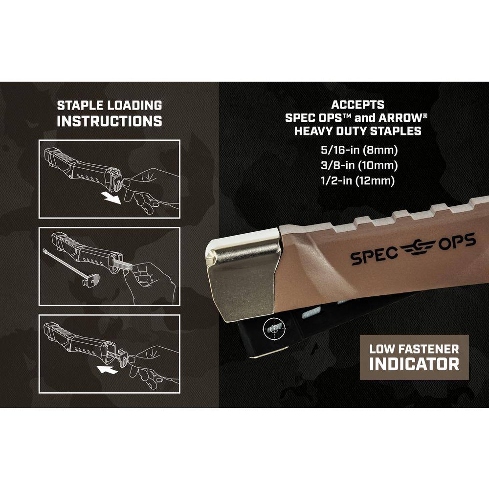 SPEC OPS Heavy-Duty Hammer Tacker 516 in. - 12 in. Staples Metal Strike Cap SPEC-HT100