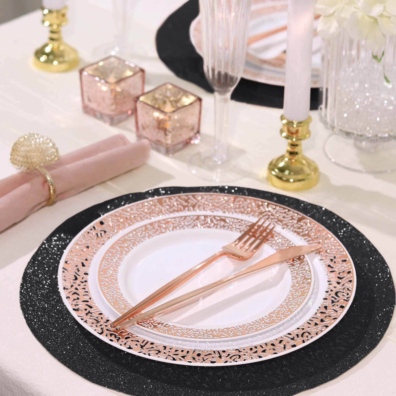 6 Pack Black Sparkle Placemats, Non Slip Decorative Round Glitter Table Mat