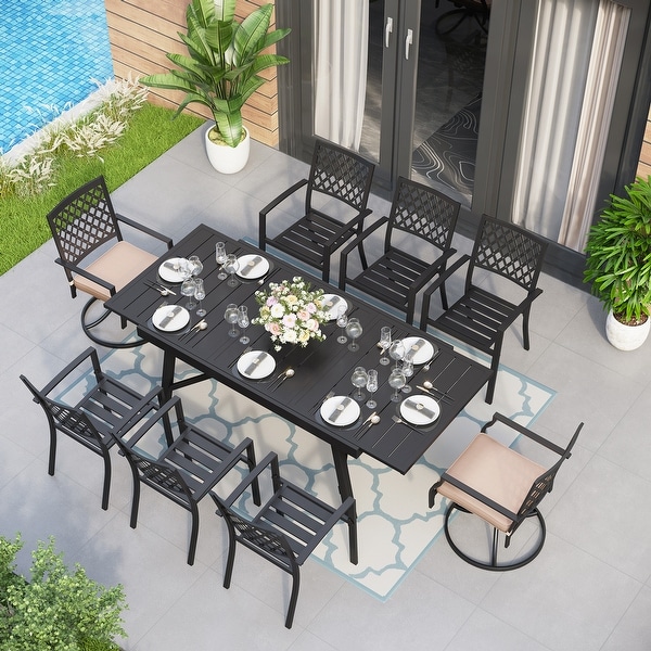 MAISON ARTS Outdoor Patio Dining Set of 7/9 with Metal Expandable Rectangular Dining Table and Metal Chairs