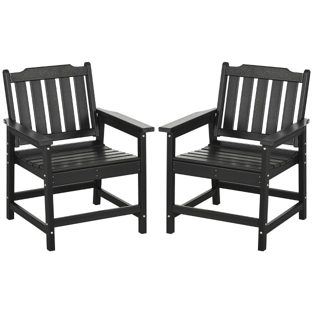 Outsunny 2 Piece All weather Patio Chairs Hdpe Patio Dining Chair Set Heavy Duty Wood like Outdoor Furniture Black