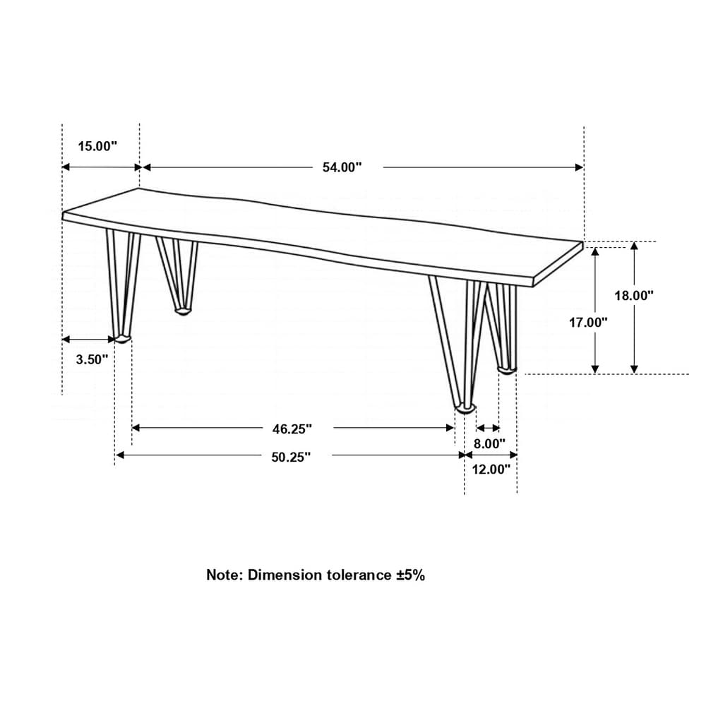 Coaster Furniture Topeka Live edge Dining Bench Mango Cocoa and Gunmetal   54.00'' x 15.00'' x 18.00''