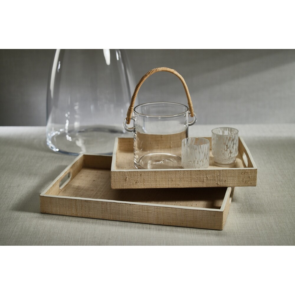 Reggio Natural Fiber Raffia Tray with Leather Trim