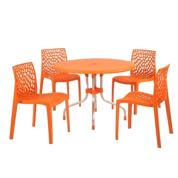 Delfino Round Table and Karissa Patio Chairs 5Piece Outdoor Lounge Set