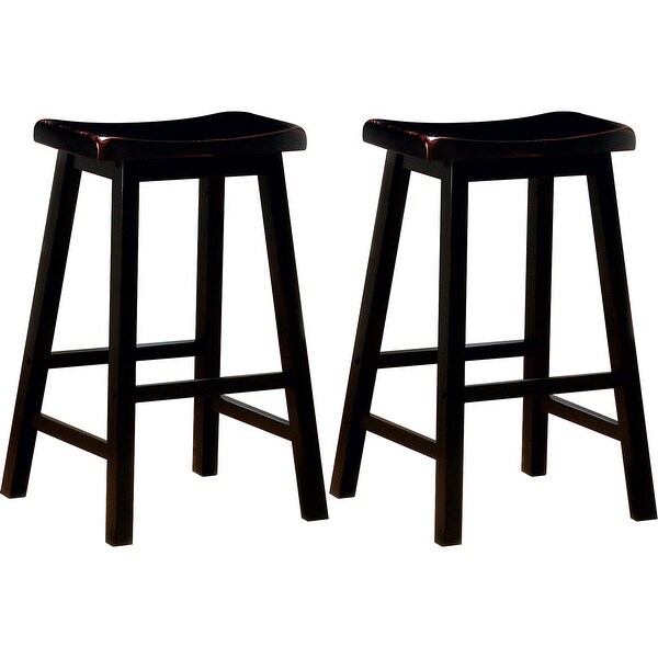 Casual Distressed Black Cherry Saddle Design Stools (Set of 2)