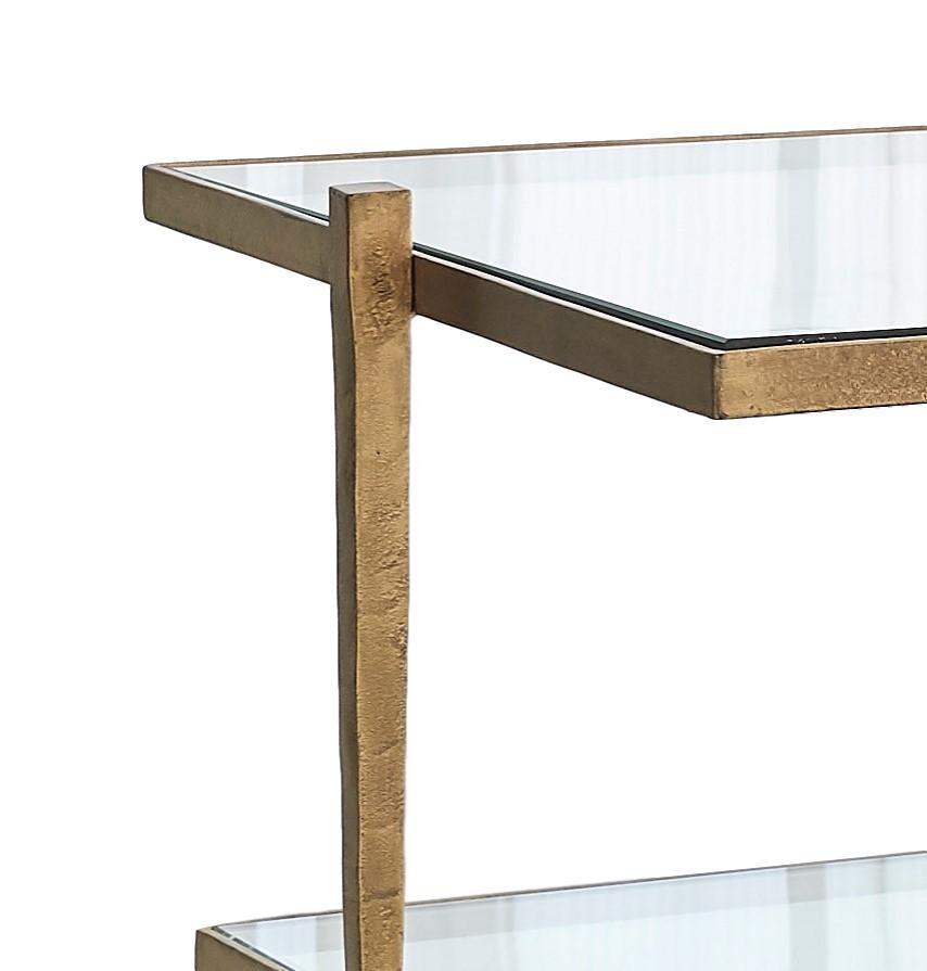 Minimalist 2 Tiered Gold Iron Coffee Table  Simple Glass Shelf Open Modern   Contemporary   Coffee Tables   by My Swanky Home  Houzz