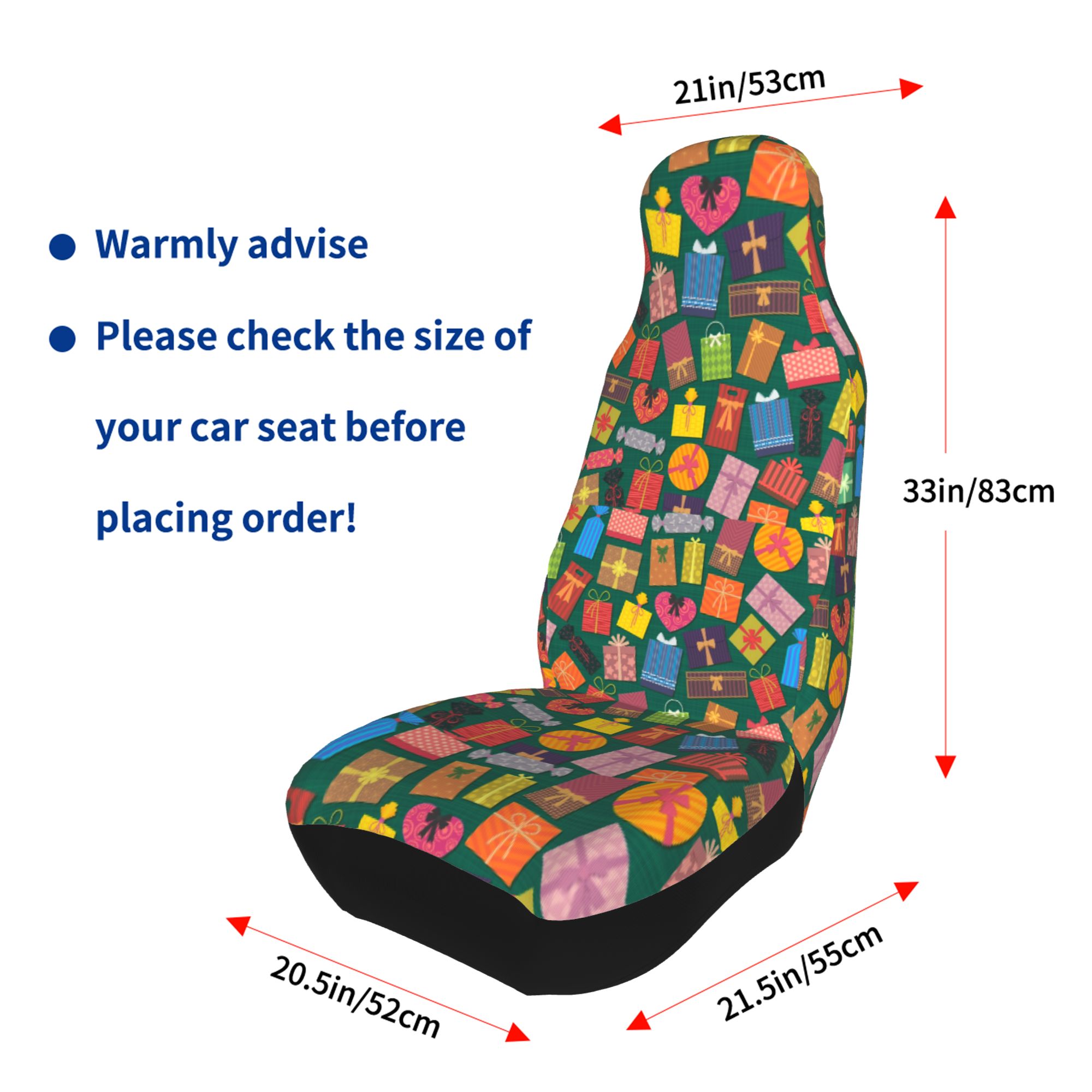 ZICANCN Car Seat Covers Front Seats Only，Colorful Gift Box Pattern Automotive Seat Covers Protectors for Cars Trucks Suv 2 Pack