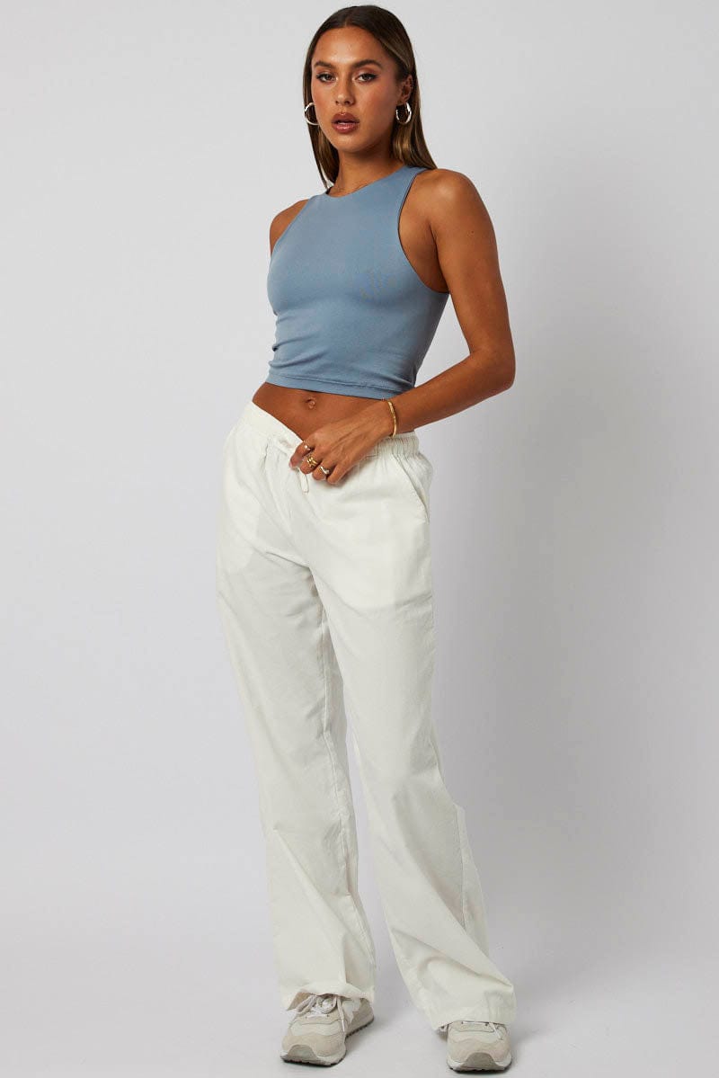 White Wide Leg Pants Micro Corduroy
