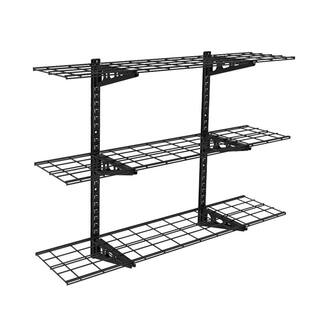 FLEXIMOUNTS 12 in. x 48 in. 3-Tier Adjustable Steel Garage Wall Shelf in Black WS14B-E