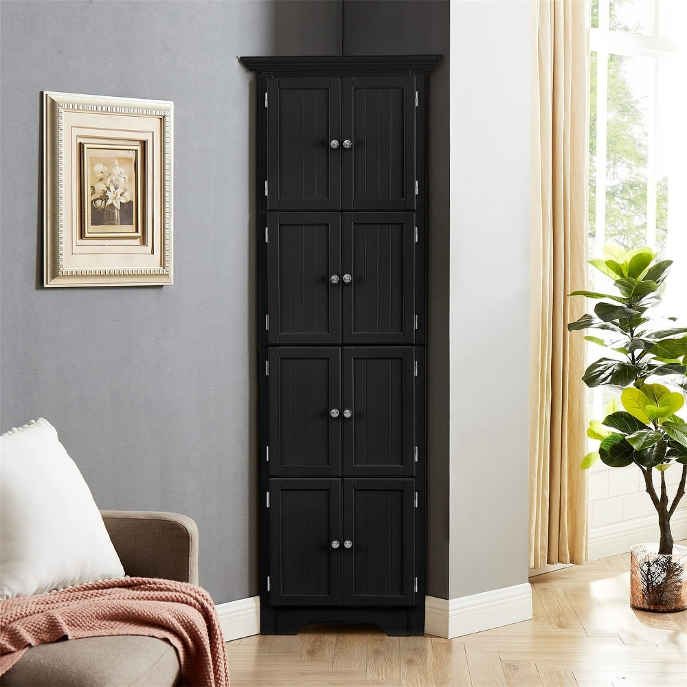 Tall Storage Cabinet with Doors and 4 Shelves for Living Room