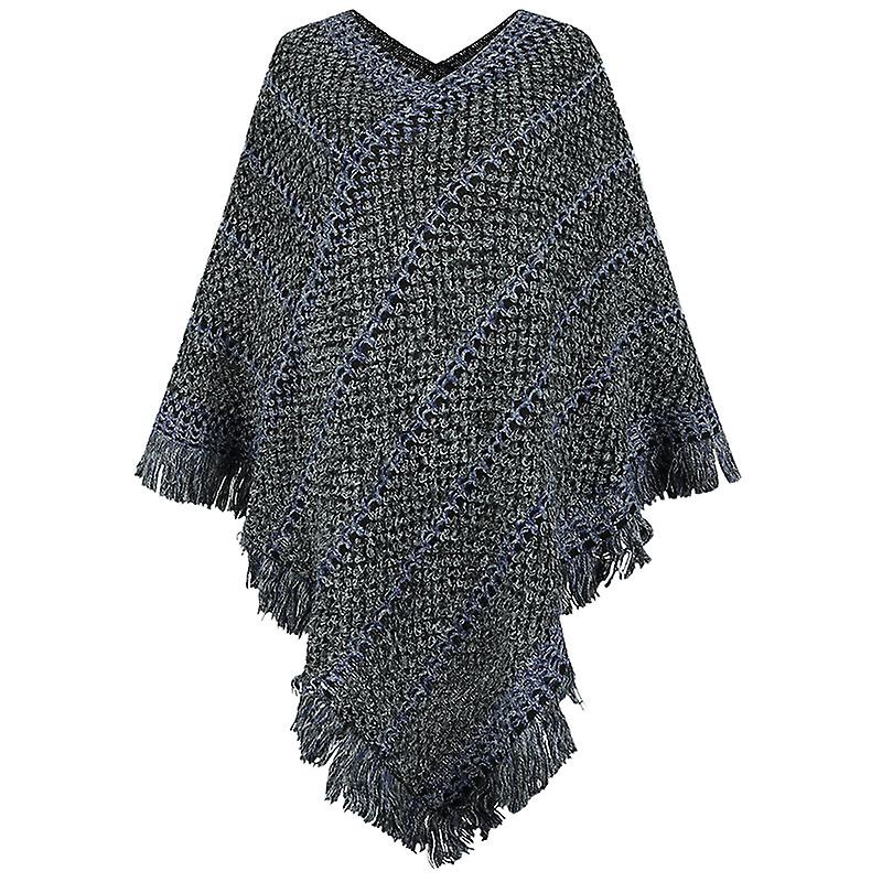 Women Casual Long Sleeve Shawl Wrap Ponchos Winter Warm V Neck Poncho Sweater Travel Asymmetric Hem Pullover Cape