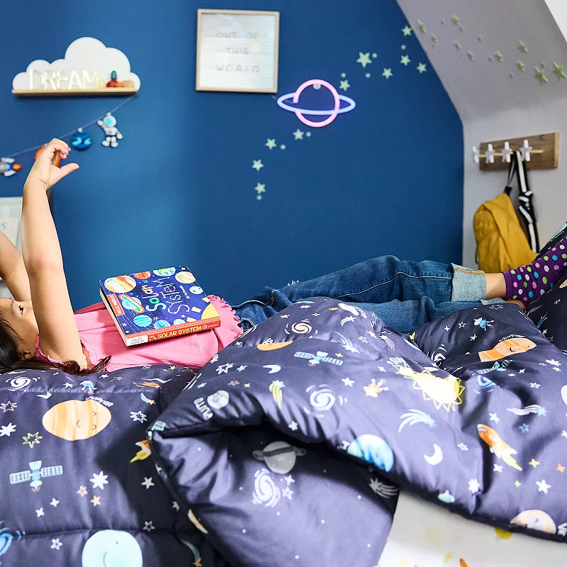 The Big One Kids? Diego Solar System Glow In The Dark Reversible Comforter Set with Shams