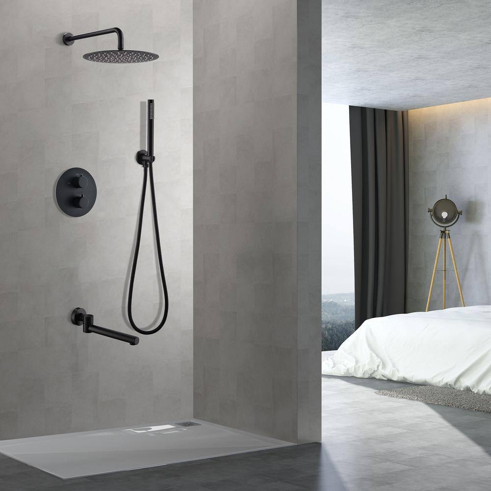 WELLFOR Single-Handle 1-Spray High-Pressure Tub and Shower Faucet with Hand Shower in Matte Black (Valve Included) WB-0948