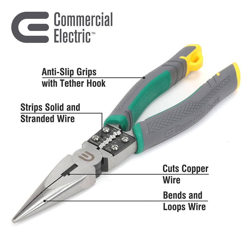 Commercial Electric 8 in. Long Nose Pliers and Stripper CE190203