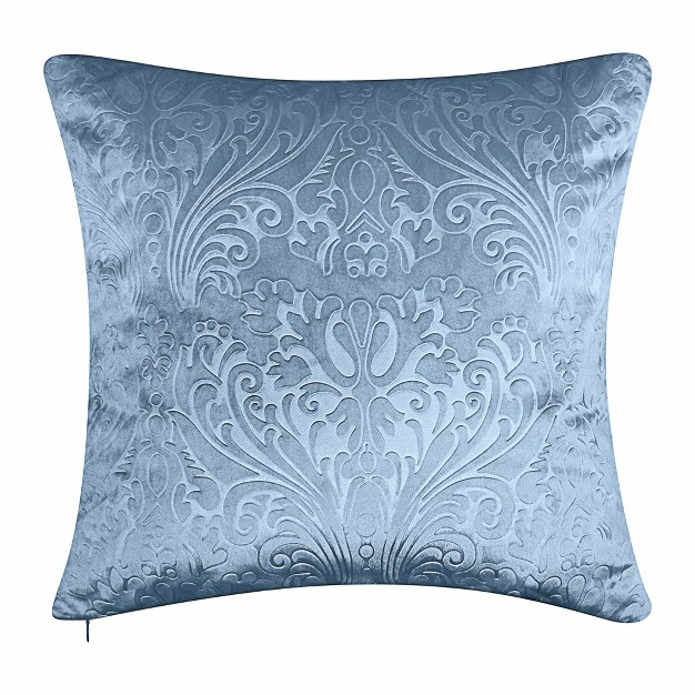 Oversize Florentine Embossed Panne Velvet Square Throw Pillow Blue Edie home