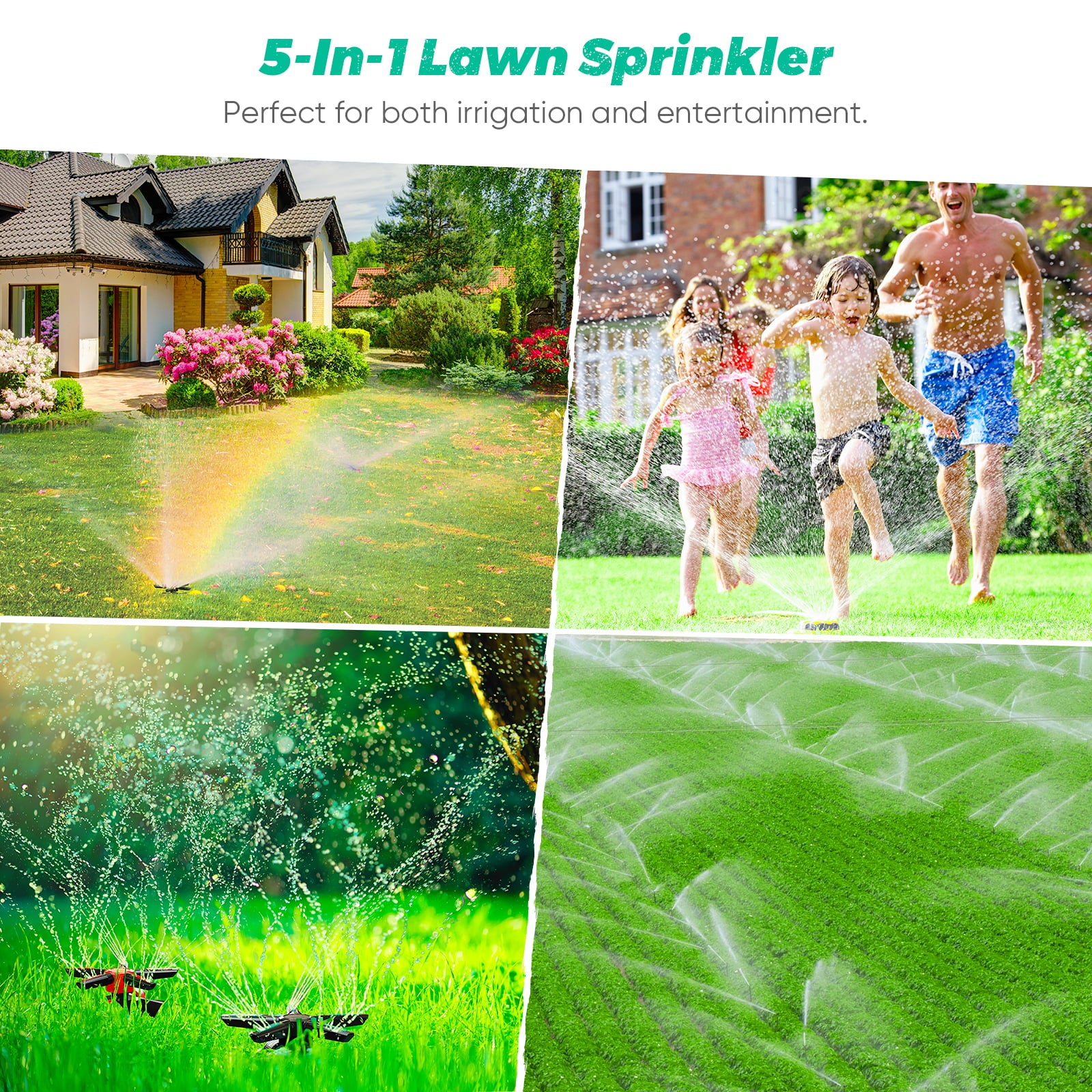 Mighty Rock Sprinklers for Yard, Large Coverage Area, 5 Arms, 20 Nozzles, Household Automatic Irrigation System for Plants,