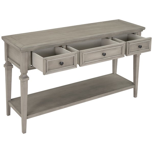 Gray Wash 3-Drawer Entryway Console Table with Bottom Shelf