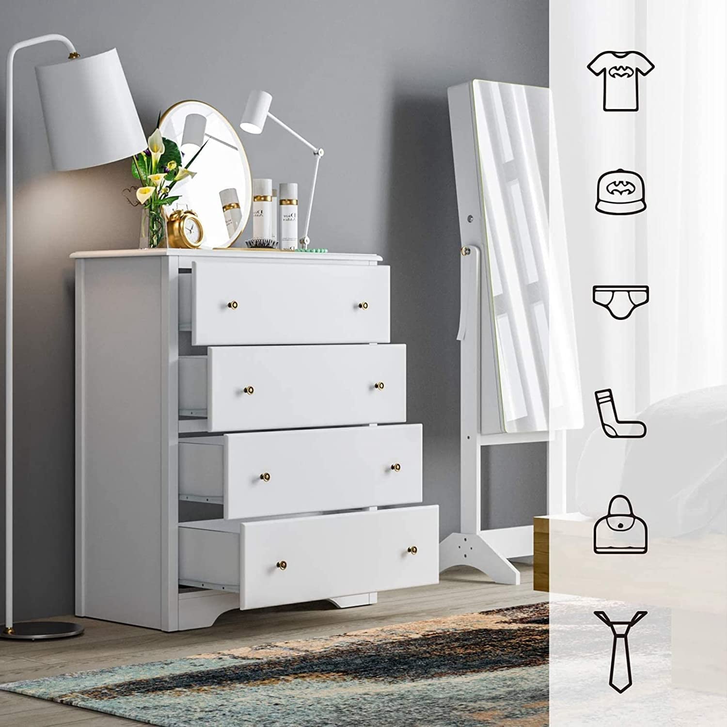 Vebreda Modern Drawer Dresser 4 Drawer Chest, White